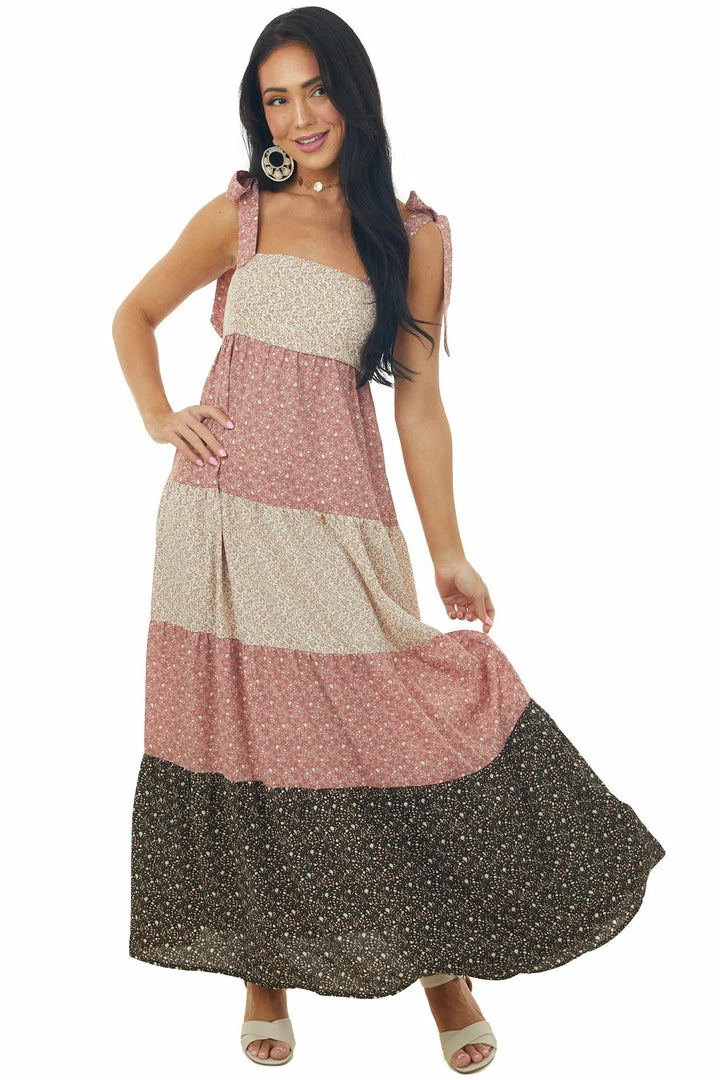 Lush Clothing Mauve Ditsy Floral Colorblock Tiered Maxi Dress Dresses 3 Lush Clothing Mauve Ditsy Floral Colorblock Tiered Maxi Dress Dresses