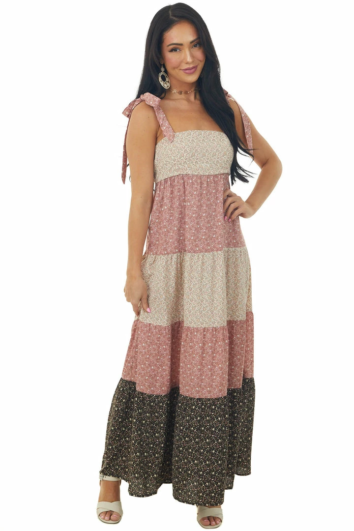 Lush Clothing Mauve Ditsy Floral Colorblock Tiered Maxi Dress Dresses 5 Lush Clothing Mauve Ditsy Floral Colorblock Tiered Maxi Dress Dresses