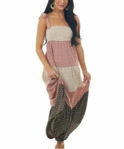 Lush Clothing Mauve Ditsy Floral Colorblock Tiered Maxi Dress Dresses 9 Lush Clothing Mauve Ditsy Floral Colorblock Tiered Maxi Dress Dresses