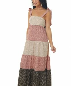 Lush Clothing Mauve Ditsy Floral Colorblock Tiered Maxi Dress Dresses 11 Lush Clothing Mauve Ditsy Floral Colorblock Tiered Maxi Dress Dresses