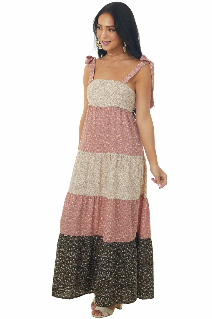 Lush Clothing Mauve Ditsy Floral Colorblock Tiered Maxi Dress Dresses 6 Lush Clothing Mauve Ditsy Floral Colorblock Tiered Maxi Dress Dresses