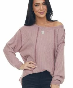 BiBi Mauve Long Sleeve Brushed Waffle Knit Top