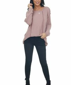 BiBi Mauve Long Sleeve Brushed Waffle Knit Top