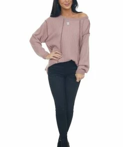 BiBi Mauve Long Sleeve Brushed Waffle Knit Top
