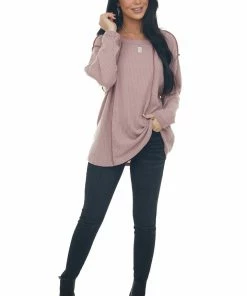BiBi Mauve Long Sleeve Brushed Waffle Knit Top