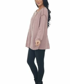 BiBi Mauve Long Sleeve Brushed Waffle Knit Top