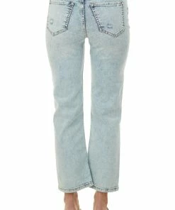 American Fit Bottoms Medium Acid Wash High Rise Distressed Straight Jeans