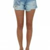 Easel Medium Acid Wash High Rise Paisley Patch Shorts