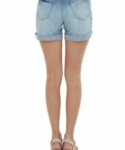 Special A Bottoms Mid Wash Button Fly High Rise Denim Shorts