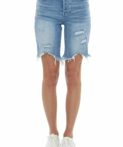 Special A Medium Wash Distressed High Rise Bermuda Shorts