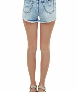 I&M Bottoms Medium Wash Distressed High Rise Denim Shorts