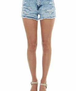 I&M Bottoms Medium Wash Distressed High Rise Denim Shorts