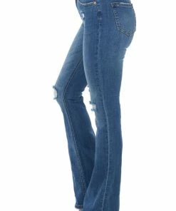 I&M Dark Wash Distressed High Rise Flare Jeans Bottoms