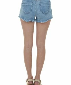 4 What Its Worth Bottoms Medium Wash Distressed Raw Hem Jean Shorts