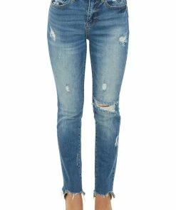 Special A Medium Wash Frayed High Rise Relaxed Jeans
