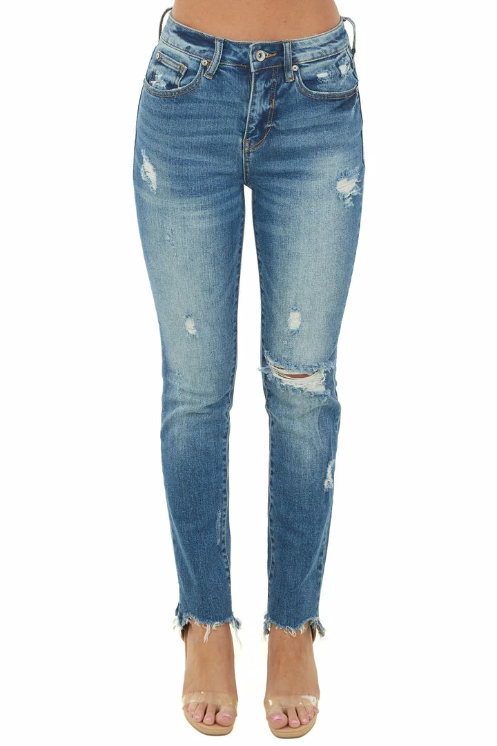 Special A Medium Wash Frayed High Rise Relaxed Jeans 3 Special A Medium Wash Frayed High Rise Relaxed Jeans