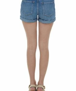 KanCan Bottoms Medium High Waisted Cuffed Hem Denim Shorts