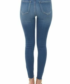 Cello Jeans Medium Wash High Rise Distressed Jeans With Raw Hem Bottoms