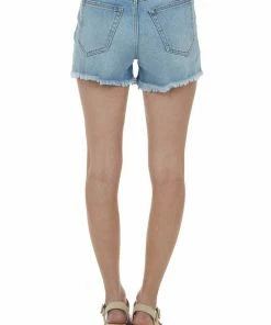 Cello Jeans Medium Wash High Rise Distressed Mom Denim Shorts