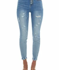 Judy Blue Bottoms Medium Wash High Rise Distressed Skinny Jeans