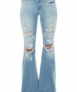 Cello Jeans Medium Wash High Rise Flare Distressed Jeans