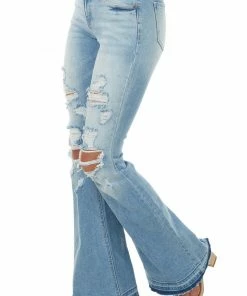 Cello Jeans Medium Wash High Rise Flare Distressed Jeans