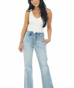KanCan Bottoms Medium Wash High Rise Slim Flare Button Fly Jeans