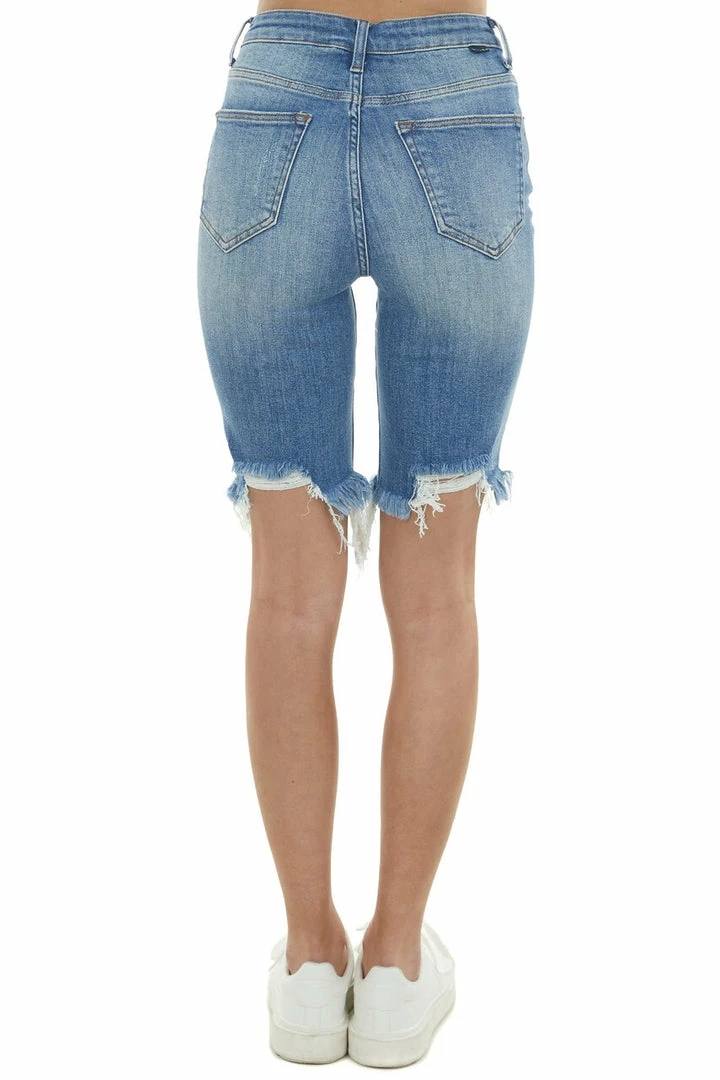 Risen Bottoms Medium Wash High Rise Torn Bermuda Shorts 5 Risen Bottoms Medium Wash High Rise Torn Bermuda Shorts