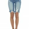 Risen Bottoms Medium Wash High Rise Torn Bermuda Shorts