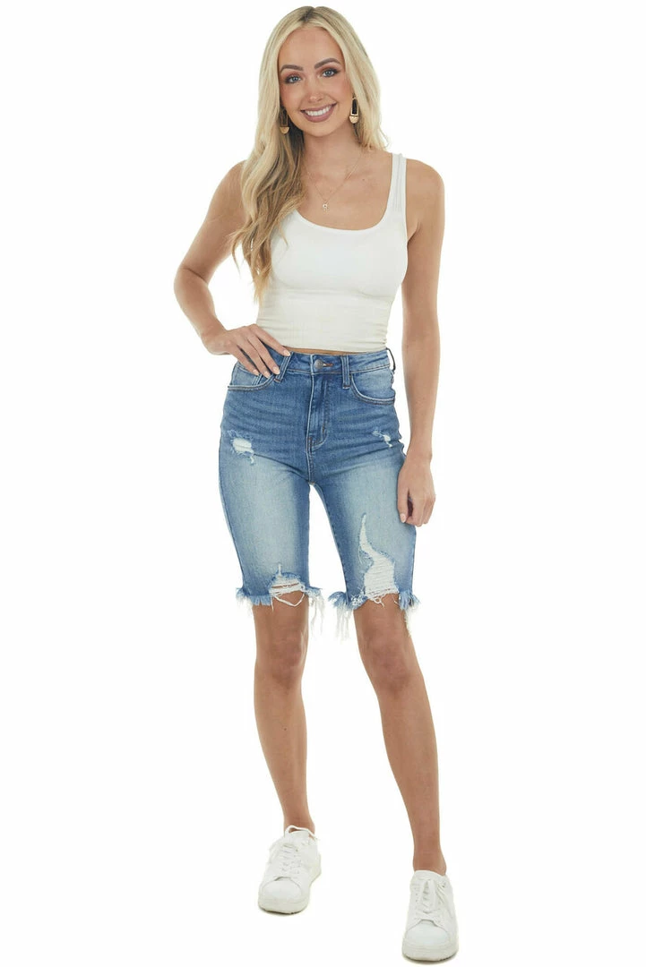 Risen Bottoms Medium Wash High Rise Torn Bermuda Shorts 6 Risen Bottoms Medium Wash High Rise Torn Bermuda Shorts