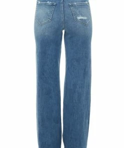 Mica Denim Medium Wash High Rise Wide Leg Distressed Jeans Bottoms