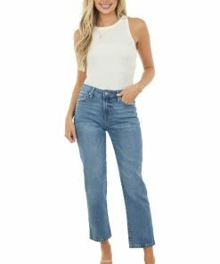 4 What Its Worth Medium Wash High Rise Zipper Fly Mom Jeans Bottoms