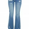 I&M Bottoms Medium Wash Mid Rise Distressed Flare Jeans