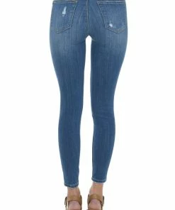 Judy Blue Bottoms Medium Wash Mid Rise Distressed Knee Jeggings