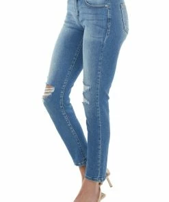 KanCan Bottoms Medium Wash Mid Rise Distressed Straight Jeans