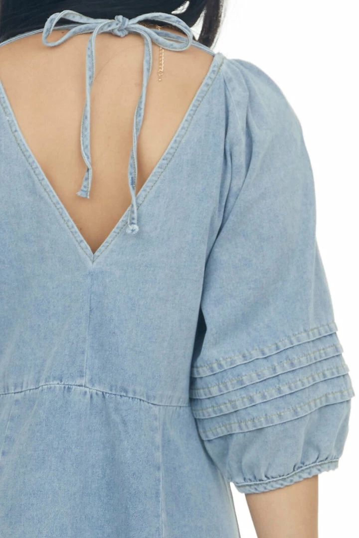 Umgee Medium Wash Pleated Puff Sleeve Denim Dress Dresses 10 Umgee Medium Wash Pleated Puff Sleeve Denim Dress Dresses