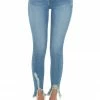 Special A Medium Wash Ripped Hem Mid Rise Skinny Jeans Bottoms