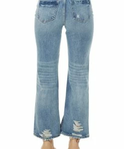 Mica Denim Bottoms Medium Wash Straight Fit Jeans With Side Slits