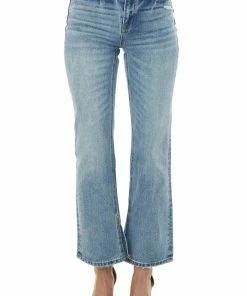 Mica Denim Bottoms Medium Wash Straight Fit Jeans With Side Slits