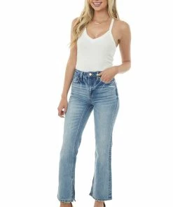 Mica Denim Bottoms Medium Wash Straight Fit Jeans With Side Slits