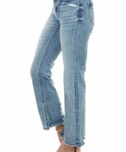 Mica Denim Bottoms Medium Wash Straight Fit Jeans With Side Slits