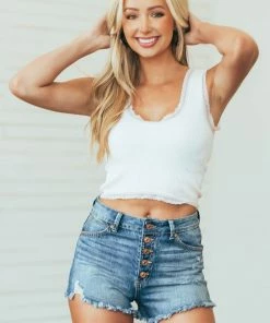 4 What Its Worth Medium Stonewash High Rise Frayed Button Shorts Bottoms