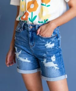Judy Blue Medium Wash High Rise Cuffed Hem Denim Shorts