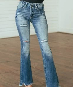 Special A Medium Wash High Rise Raw Cut Hem Flare Jeans