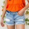 KanCan Bottoms Medium Wash Mid Rise Folded Hem Denim Shorts