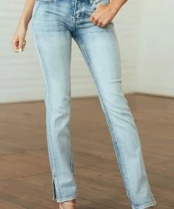 KanCan Medium Wash Mid Rise Straight Leg Side Slit Jeans Bottoms