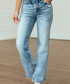 Mica Denim Bottoms Medium Wash Straight Fit Jeans With Side Slits