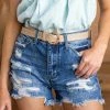 American Fit Medium Wash High Rise Distressed Denim Shorts