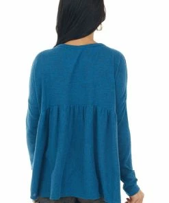 Ces Femme Melange Ocean Babydoll Long Sleeve Knit Top Tops