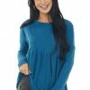 Ces Femme Melange Ocean Babydoll Long Sleeve Knit Top Tops